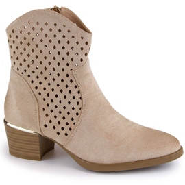 Stivali texani traforati da donna in camoscio, beige Vinceza 58239