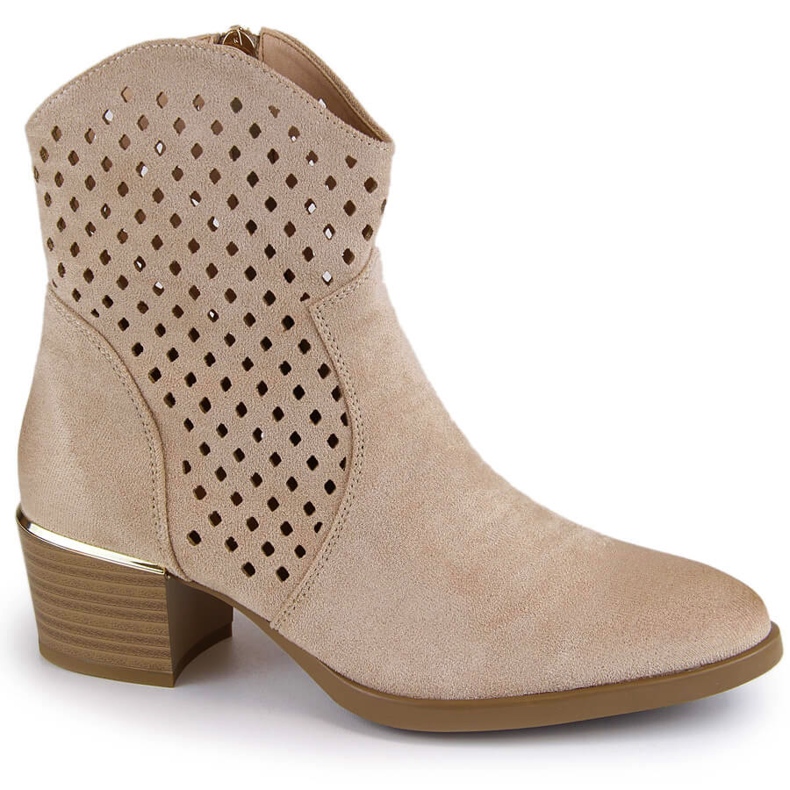 Stivali texani traforati da donna in camoscio, beige Vinceza 58239