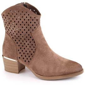 Stivali da cowboy traforati da donna in pelle scamosciata, marrone, Vinceza 58239