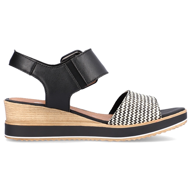 Comodi sandali con zeppa in pelle con velcro Remonte D6453-01 nero