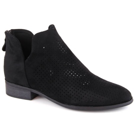 Stivali traforati con tacco basso da donna in pelle scamosciata, nero Potocki SZ12307
