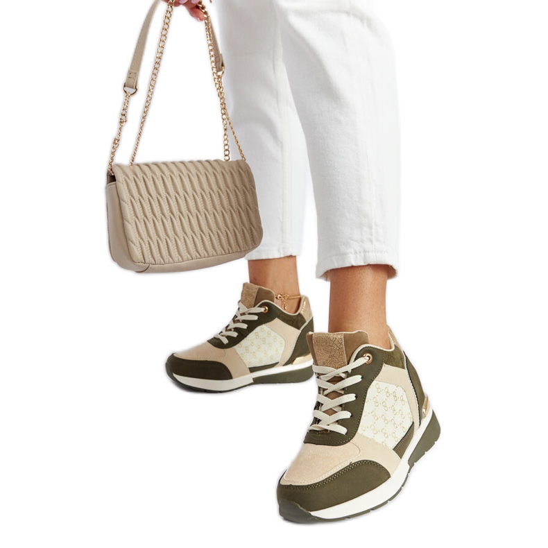 Sneakers con zeppa color castagna verde