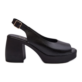 Zazoo 40376 Sandali in pelle con tacco grosso, neri nero