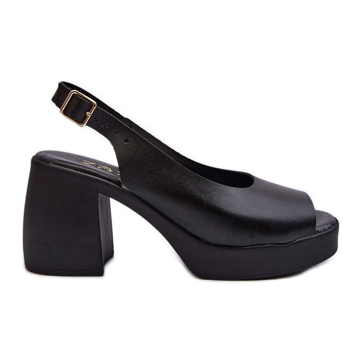 Zazoo 40376 Sandali in pelle con tacco grosso, neri nero
