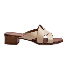 Zazoo 40236 Pantofole in pelle da donna con tacco basso, Beige