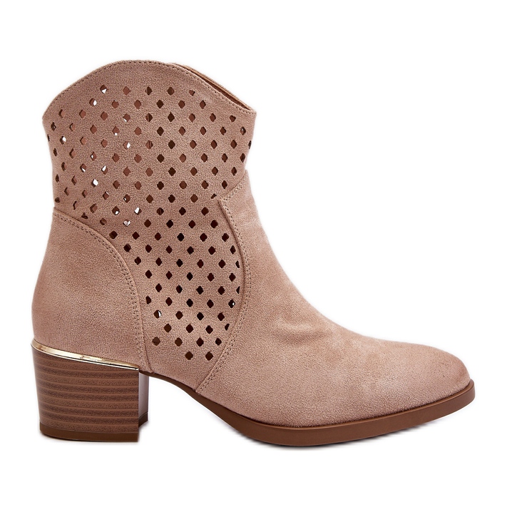 Vinceza Stivaletti Tacco Basso Traforati Beige Cilvana
