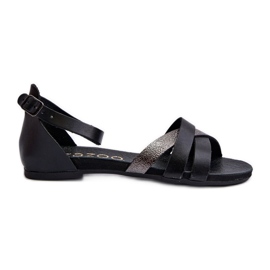 Zazoo 40225 Sandali piatti in pelle, neri nero