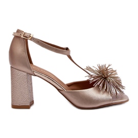 Sandali in pelle con tacco alto con decorazione Laura Messi 2758 Gold d'oro