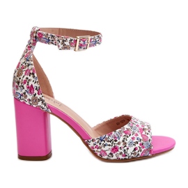 Sandali con tacco alto floreale Fucsia Vitamella rosa
