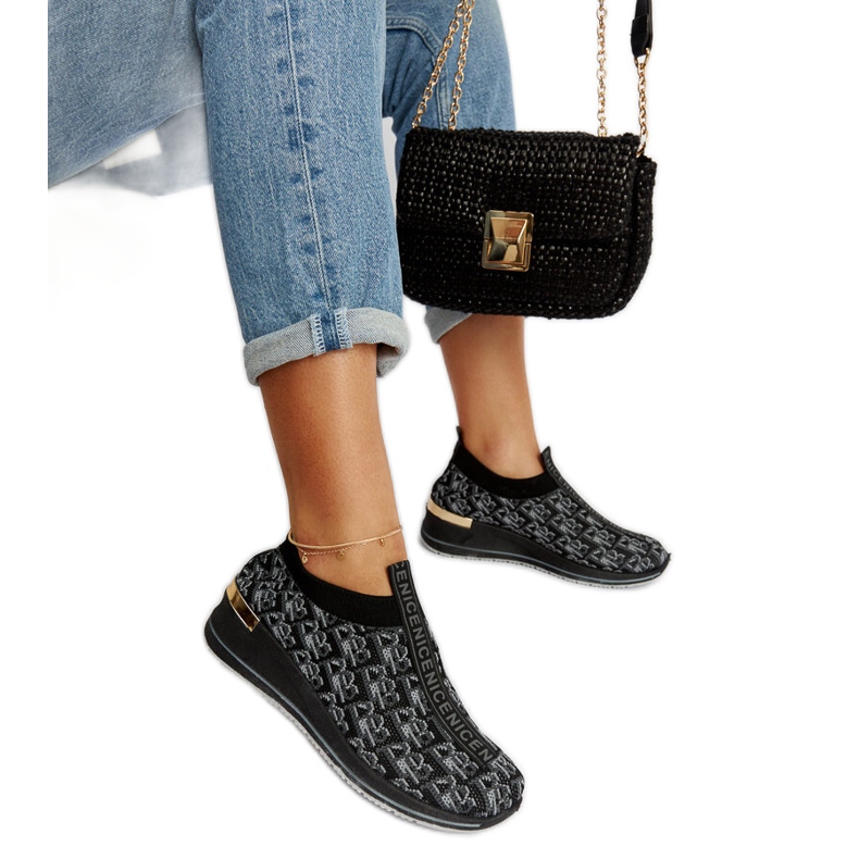 Scarpe Slip On Tartano nere e grigie nero