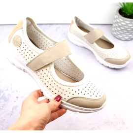 Comode scarpe da donna traforate con velcro, beige Rieker L32B5-81