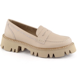 Scarpe in pelle, mocassini da donna con tacco e plateau, beige Filippo DP6088