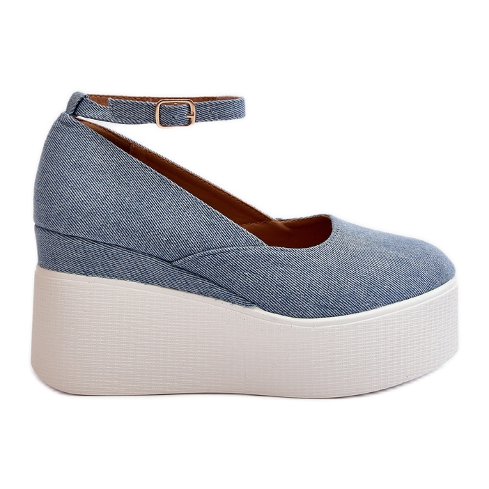 Espadrillas Denim Da Donna Su Zeppa Blu Malla