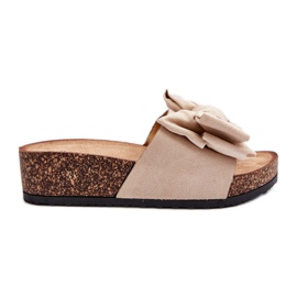 Infradito da donna su plateau in sughero con fiocco, Tarena Beige