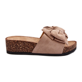 Infradito da donna con plateau in sughero con fiocco Khaki Tarena beige