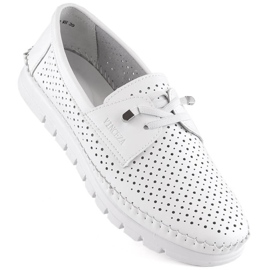 Scarpe slip-on da donna in pelle traforata, bianco Vinceza 7872