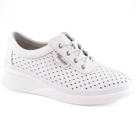 Zeppe sportive da donna in pelle traforata, bianco Vinceza 7890 bianca