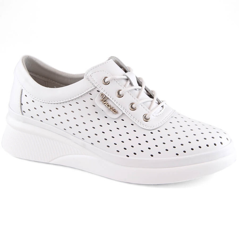 Zeppe sportive da donna in pelle traforata, bianco Vinceza 7890 bianca