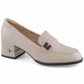 Scarpe da donna con tacco in pelle, grigio Vinceza 66612