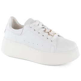 Scarpe da donna in pelle su plateau con orsetto, bianche Vinceza 66641 bianca