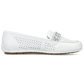 Comode scarpe mocassini traforati da donna, bianche Rieker 46885-80 bianco