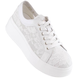 Scarpe sportive da donna con plateau in pizzo, bianche S.Barski HY025 bianca