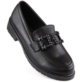 Scarpe da donna, mocassini slip-on con decorazione, nero S.Barski HY371