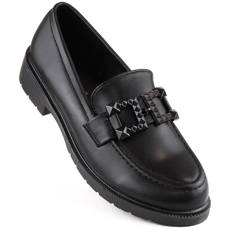 Scarpe da donna, mocassini slip-on con decorazione, nero S.Barski HY371