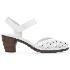 Comodi sandali da donna con tacco in pelle, bianchi Rieker 40991-80 bianca