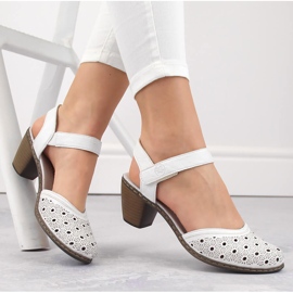 Comodi sandali da donna con tacco in pelle, bianchi Rieker 40991-80 bianco