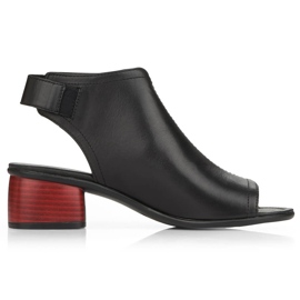 Comodi sandali da donna in pelle con tacco alto e chiusura in velcro Remonte R8770-01 nero