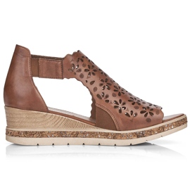 Comodi sandali con zeppa da donna in pelle, marrone, Remonte D3056-24