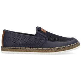 Comode scarpe slip-on da uomo in pelle traforata, blu navy Rieker B5271-14