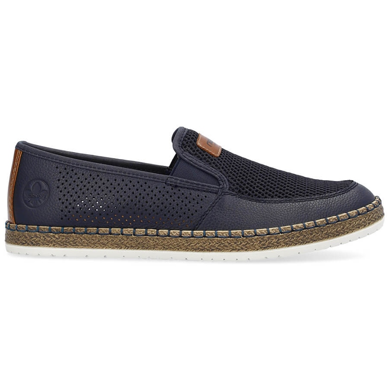 Comode scarpe slip-on da uomo in pelle traforata, blu navy Rieker B5271-14