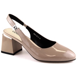 Sandali eleganti da donna in vernice con tacco alto, beige Vinceza 66600