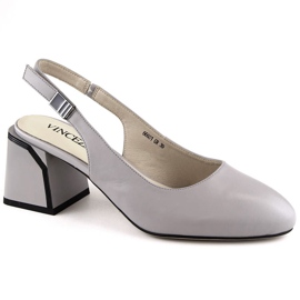Eleganti sandali da donna in pelle con tacco alto, colore grigio Vinceza 66601