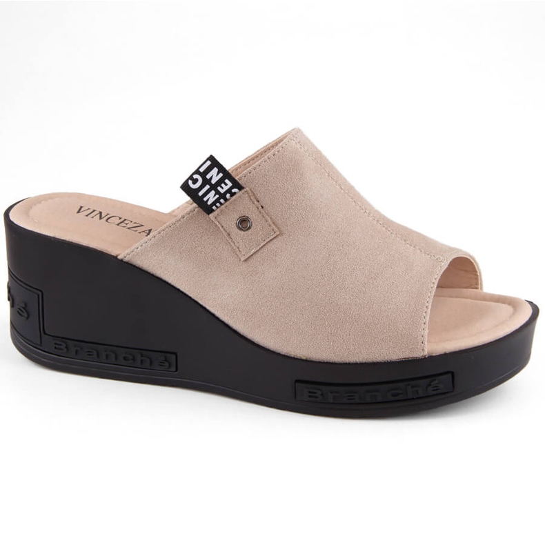 Ciabatte con zeppa in camoscio beige da donna Vinceza 58291
