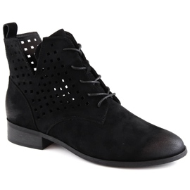 Stivaletti in pelle scamosciata traforata con tacco piatto, Potocki nero SZ12089