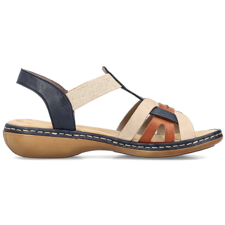 Comodi sandali slip-on da donna con elastici multicolor, Rieker 65918-90 beige