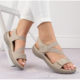 Comodi sandali da donna con velcro ed elastici, beige Rieker 64870-62