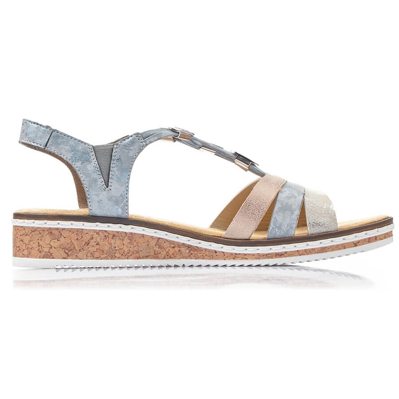 Comodi sandali slip-on con zeppa da donna Rieker V36G4-40 blu