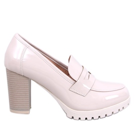Mocassini con tacco in vernice Jeffis Beige