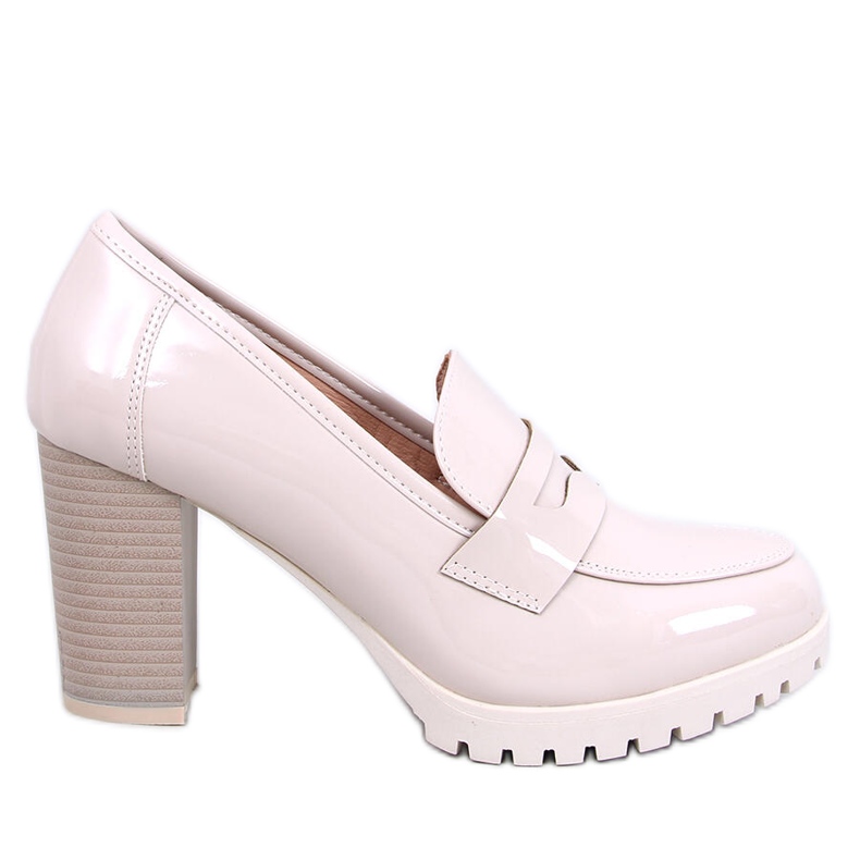 Mocassini con tacco in vernice Jeffis Beige