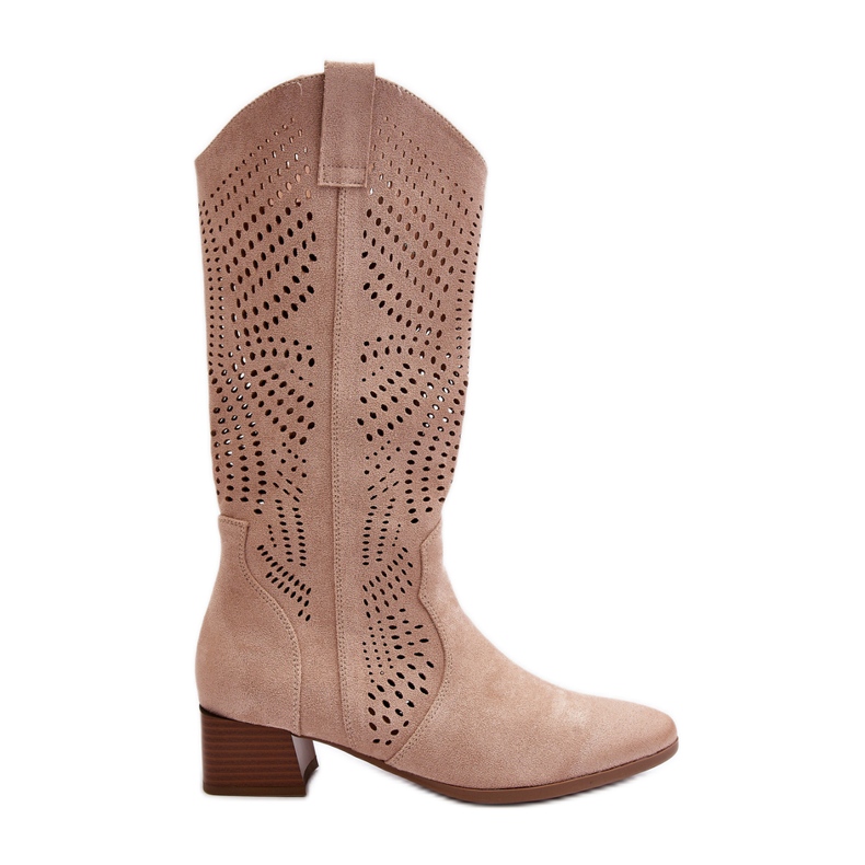 Vinceza Stivaletti traforati beige su tacco basso Walea