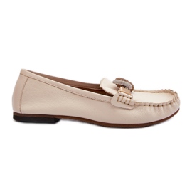 Mocassini Da Donna In Pelle Con Decorazione Laura Messi 2761 Beige Chiaro