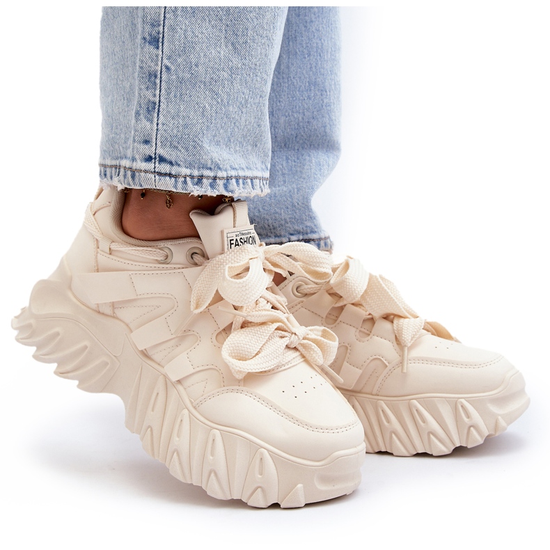 Sneakers da donna beige con suola spessa Ellerai