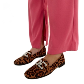 Mocassini leopardati decorati con zirconi Sanny marrone