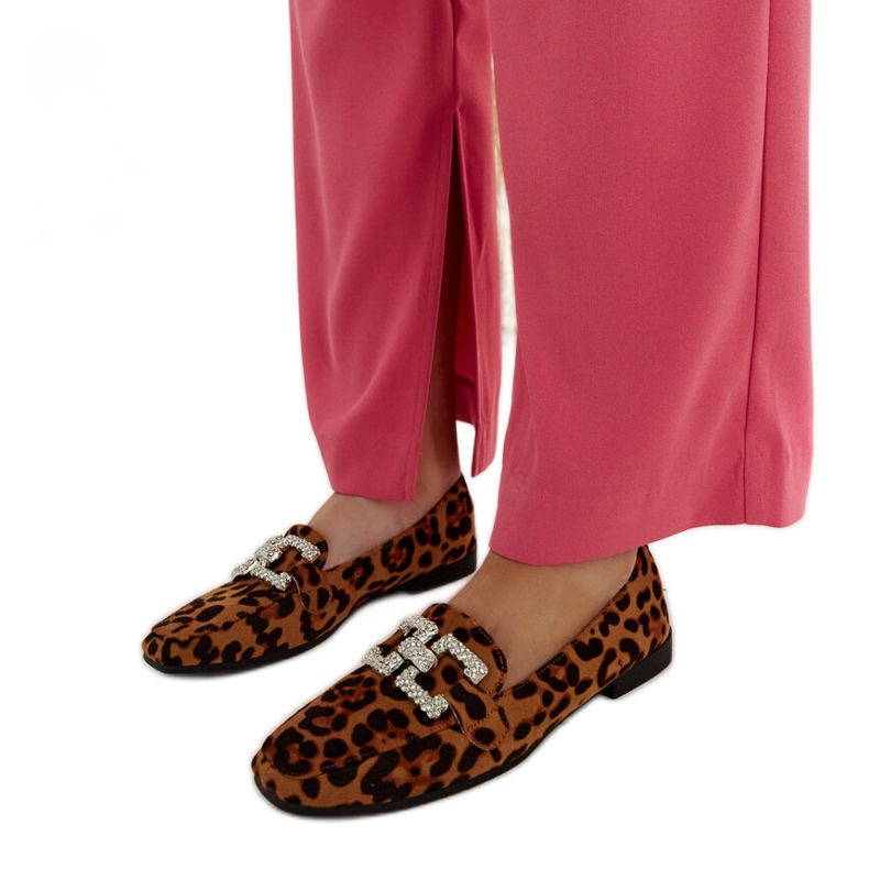 Mocassini leopardati decorati con zirconi Sanny marrone