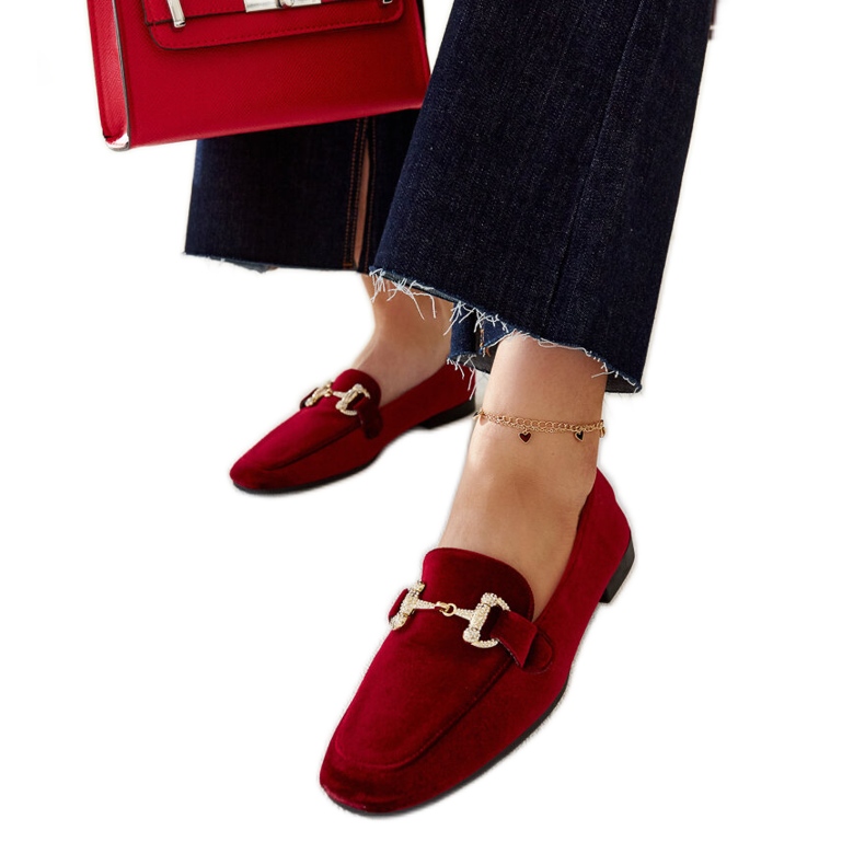 Mocassini in velluto bordeaux con strass di Fabrizia rosso