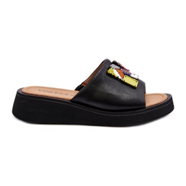 Vinceza Infradito da donna in pelle con decorazione Asames nera nero